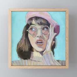 Pink Beret Oil Portrait Framed Mini Art Print