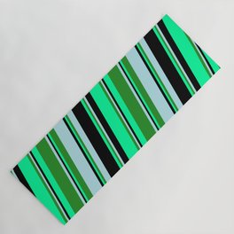 [ Thumbnail: Green, Forest Green, Powder Blue, and Black Colored Striped/Lined Pattern Yoga Mat ]