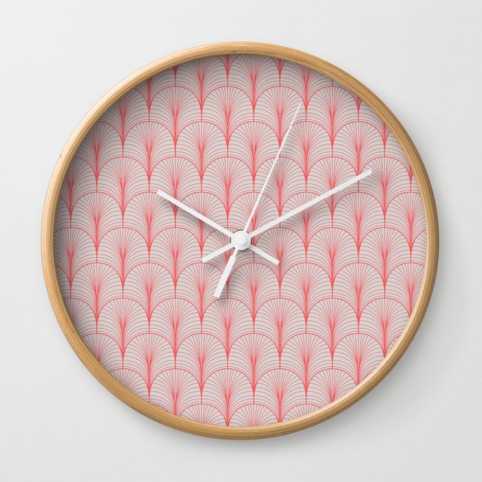 Gray Red Art Deco Arch Pattern Wall Clock