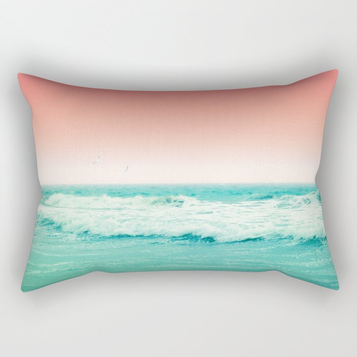 Aqua and Coral, 2 Rectangular Pillow