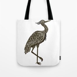 Block Print Heron Bird   Tote Bag
