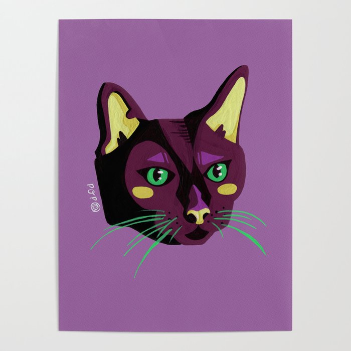 Graphic Cat Head - Purple Palette Poster