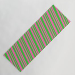 [ Thumbnail: Hot Pink & Lime Green Colored Lines/Stripes Pattern Yoga Mat ]