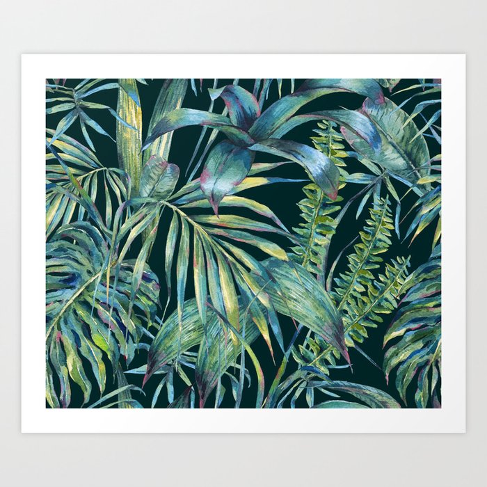 Watercolor green tropical leaves Art Print