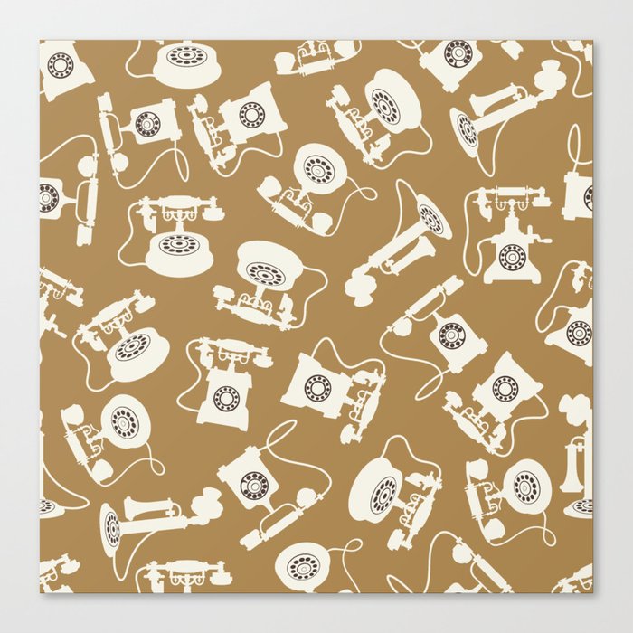 Vintage Rotary Dial Telephone Pattern on Gold Brown Canvas Print