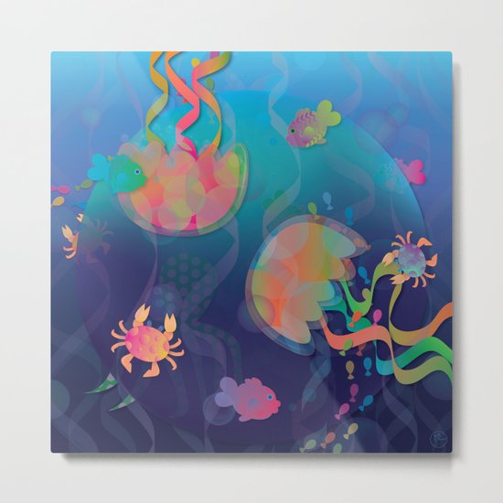 Neon Underwater Party Metal Print