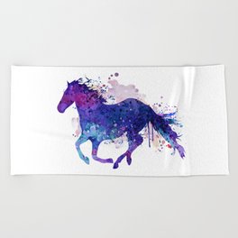 Running Horse Watercolor Silhouette Beach Towel