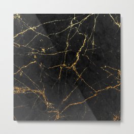 Gold Glitter and Black marble Metal Print | Decorative, Agate, Mineral, Marble, Sparkle, Crystal, Geode, Stones, Jewels, Pattern 