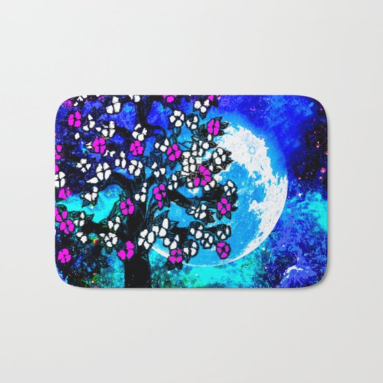 A TREE A MOON AND STARS AT NIGHT Bath Mat