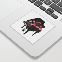 Piano - Boxer Dog - Lotos Flower Blossoms Sticker