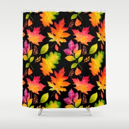 Fall Leaves Watercolor - Black Shower Curtain