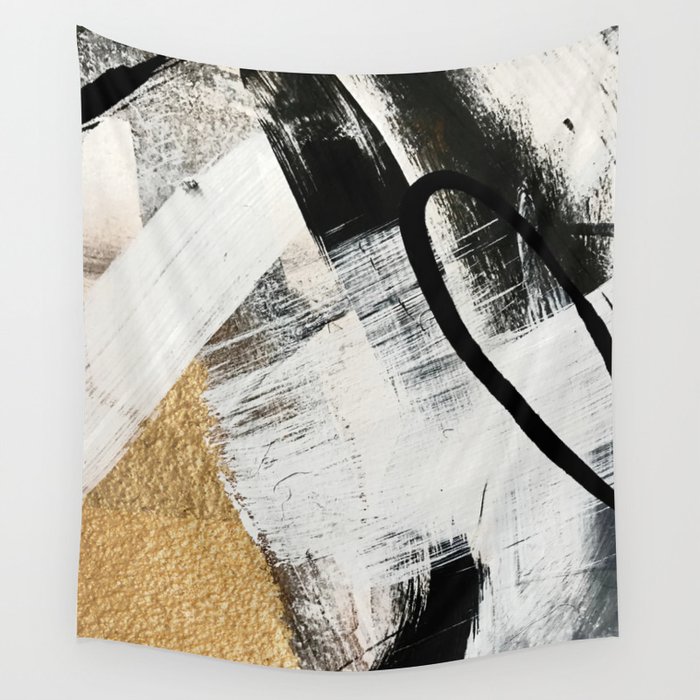 Armor [9]: a minimal abstract piece in black white and gold by Alyssa Hamilton Art Wall Tapestry