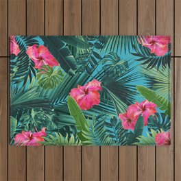 Tropical Hibiscus Flower Jungle Pattern #1 #tropical #decor #art #society6 Outdoor Rug