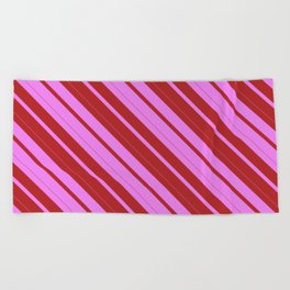[ Thumbnail: Violet and Red Colored Striped Pattern Beach Towel ]