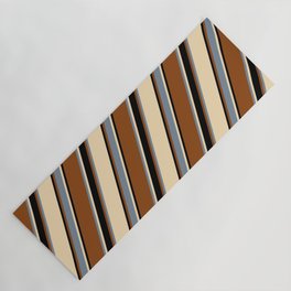 [ Thumbnail: Brown, Light Slate Gray, Tan, and Black Colored Lined/Striped Pattern Yoga Mat ]