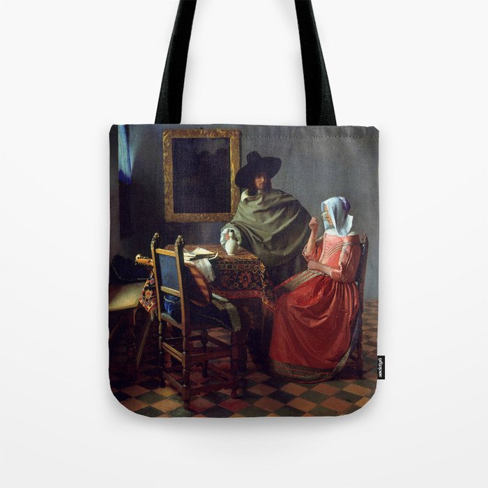 Johannes Vermeer "A Lady Drinking and a Gentleman" Tote Bag