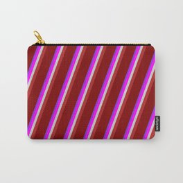 [ Thumbnail: Eye-catching Purple, Fuchsia, Light Grey, Red, and Maroon Colored Striped/Lined Pattern Carry-All Pouch ]
