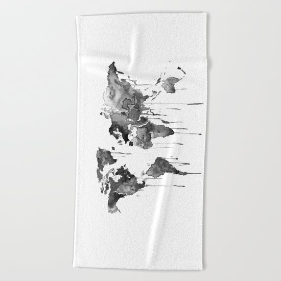 World map 2, black and white Beach Towel
