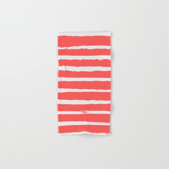 Irregular Hand Painted Stripes Coral Red Hand & Bath Towel