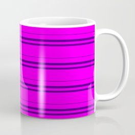 [ Thumbnail: Fuchsia and Indigo Colored Lined/Striped Pattern Coffee Mug ]