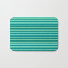 [ Thumbnail: Aquamarine and Dark Cyan Colored Stripes Pattern Bath Mat ]