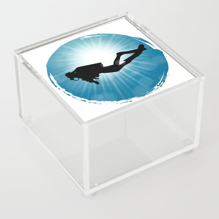Scuba Diver Underwater Blue Ocean Acrylic Box