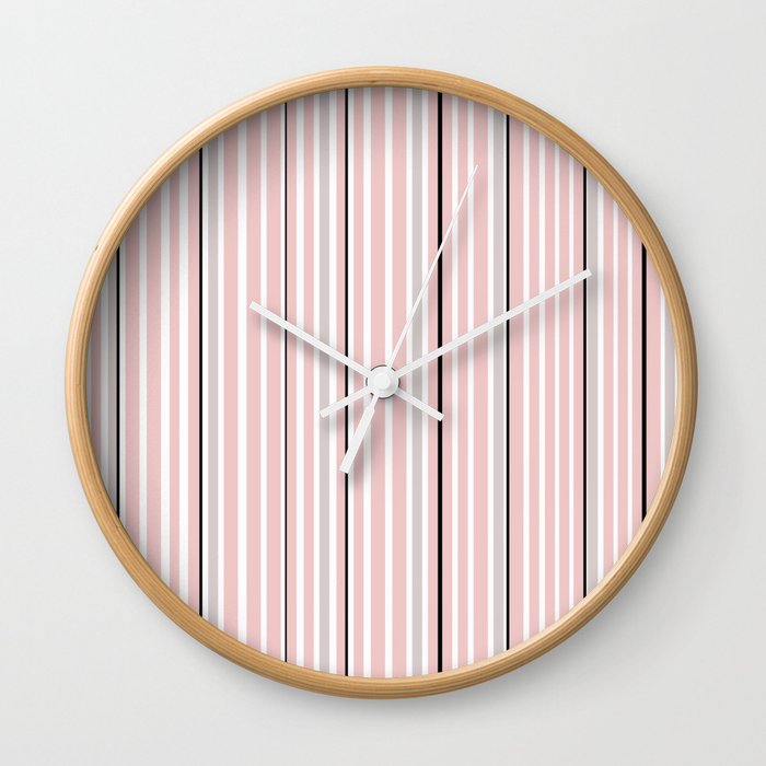 Pink Stripes & Black Wall Clock