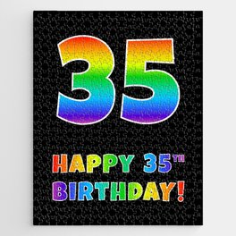 [ Thumbnail: HAPPY 35TH BIRTHDAY - Multicolored Rainbow Spectrum Gradient Jigsaw Puzzle ]