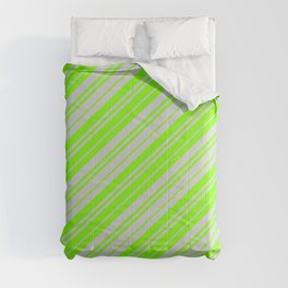 [ Thumbnail: Light Grey & Chartreuse Colored Lines/Stripes Pattern Comforter ]