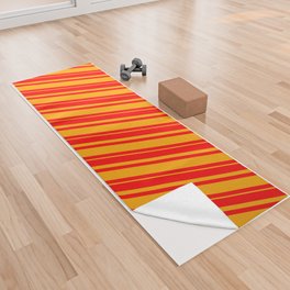 [ Thumbnail: Red & Orange Colored Pattern of Stripes Yoga Towel ]