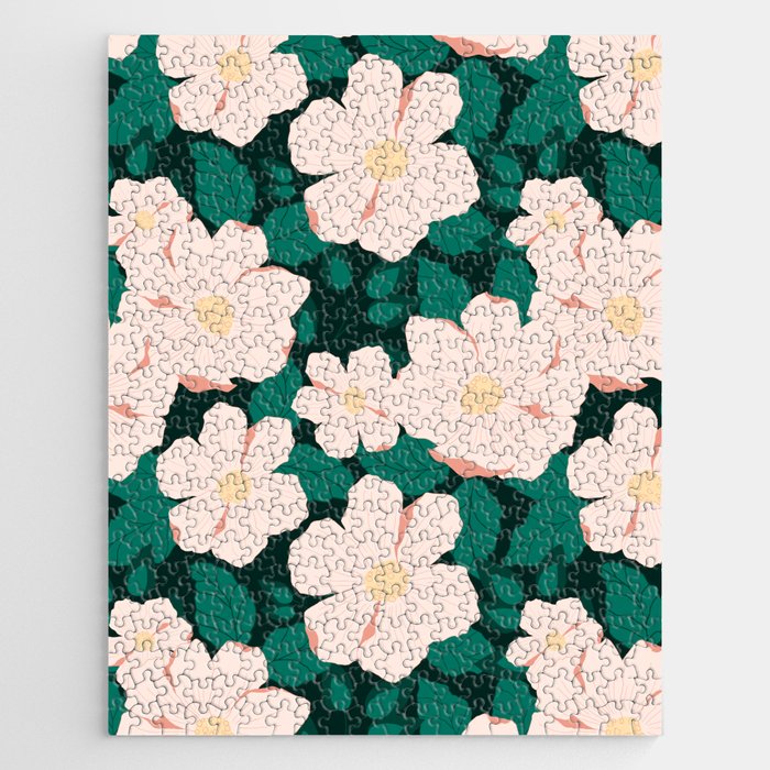 Cosmos Flowers Green and Peachy Jigsaw Puzzle