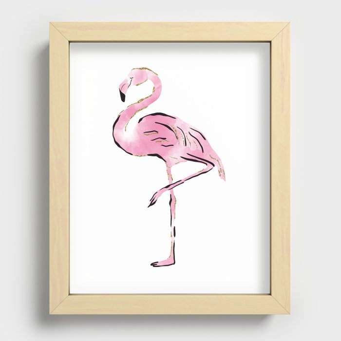 Watercolor Flamingo  Recessed Framed Print