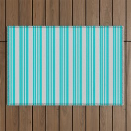 [ Thumbnail: Dark Turquoise & Light Gray Colored Pattern of Stripes Outdoor Rug ]