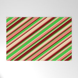 [ Thumbnail: Salmon, Maroon, Lime Green & Tan Colored Lines Pattern Welcome Mat ]
