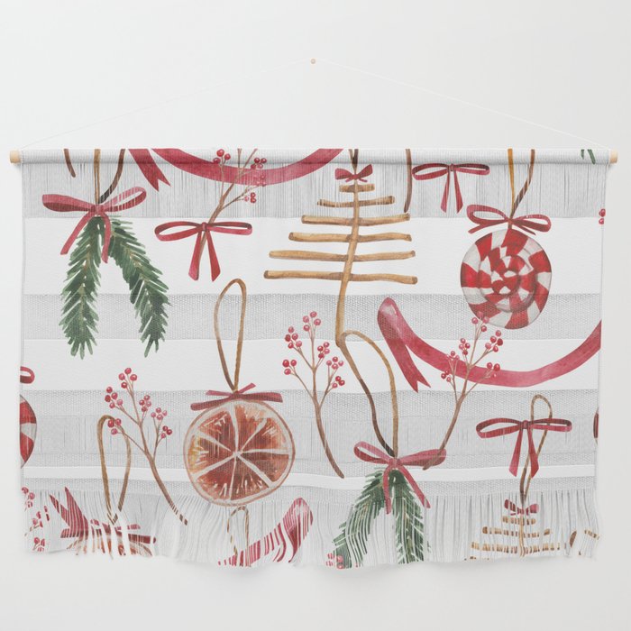 Watercolor Seamless Festive Pattern on the Theme of New Years and Christmas 03 Wall Hanging