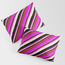 [ Thumbnail: Brown, Fuchsia, Light Yellow, and Black Colored Lines Pattern Pillow Sham ]