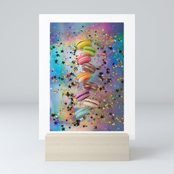 Flying macaroons. Gradient background and sweet sprinkle.  Mini Art Print