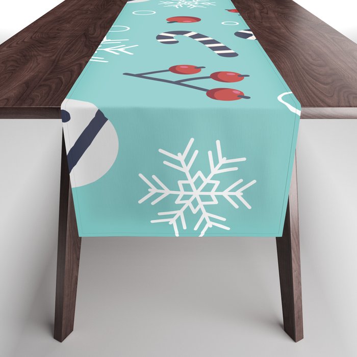 Christmas Pattern Turquoise Glove Holly Table Runner