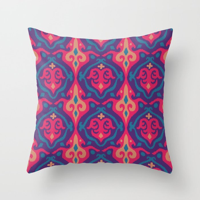 JAVA Boho Ikat Woven Texture in Exotic Fuchsia Pink Blue Blush on Purple - UnBlink Studio by Jackie Tahara Throw Pillow