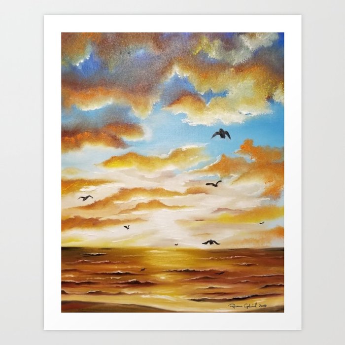 Freedom Sky Sunset Painting Freedom Sky Painting Birds At