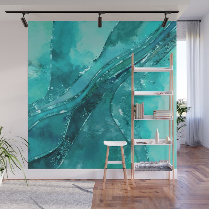 Turquoise palette Flowing Abstract Wall Mural