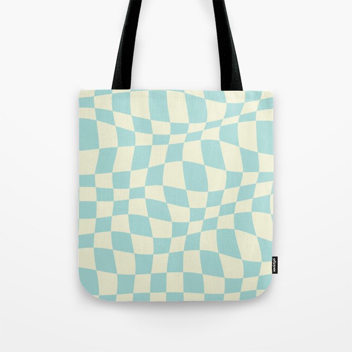 Warped Checkered Pattern (mint blue/cream) Tote Bag
