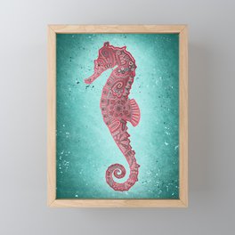 Seahorse - aqua and red 2 Framed Mini Art Print