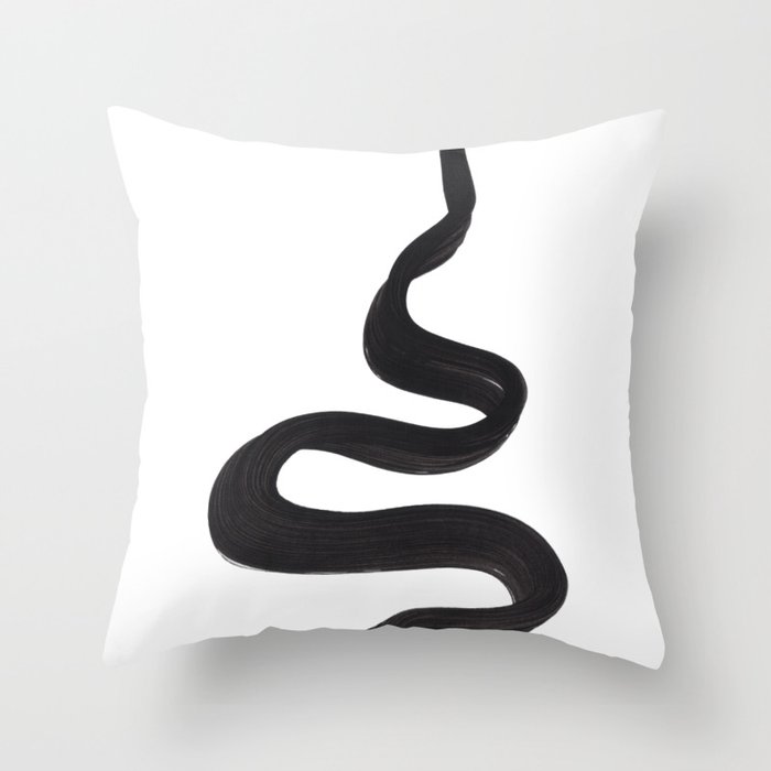 Black And White Minimalist Mid Century Abstract Ink Art Genie Aladdin Smoke Jin Lamp Minimal Smoke Throw Pillow