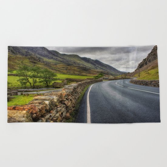 Llanberis Pass Winding Road Beach Towel
