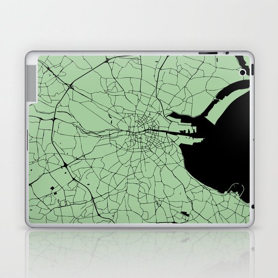Dublin Ireland Green on Black Street Map Laptop & iPad Skin