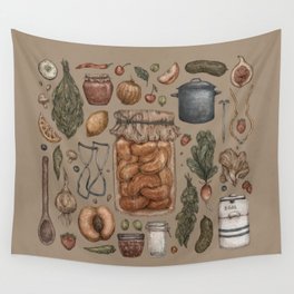 Preserve Wall Tapestry | Homestead, Illustration, Jar, Preserve, Curated, Drawing, Kitchen, Mushrooms, Vintage, Cooking 