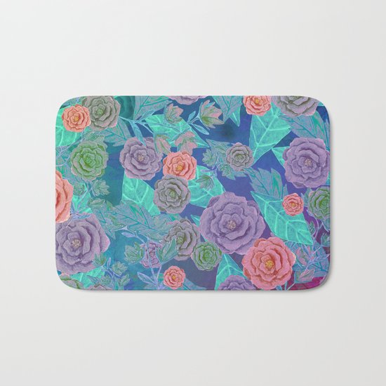 Vintage Flowers (Blue) Bath Mat