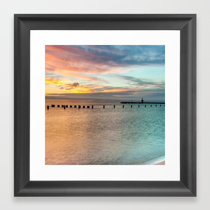 North Avenue Beach Colorful Waterscape - Chicago Illinois Framed Art Print