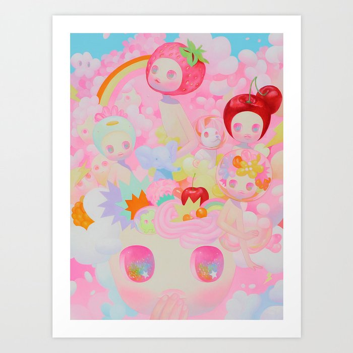 'Pep Talk', Cute pink rainbow art  Art Print